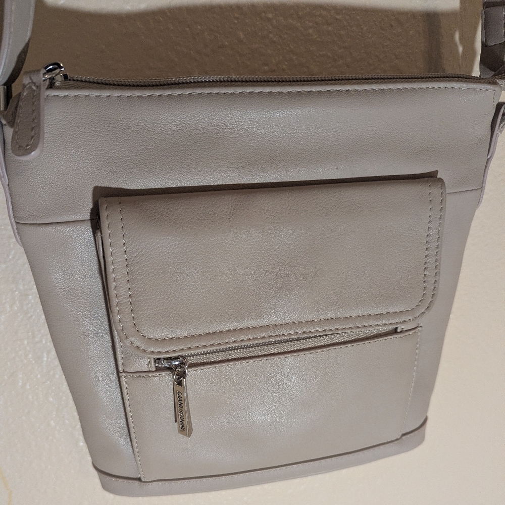 Gianni Bernini Taupe Genuine Napa Leather Crossbody Handbag Purse Gold Hardware